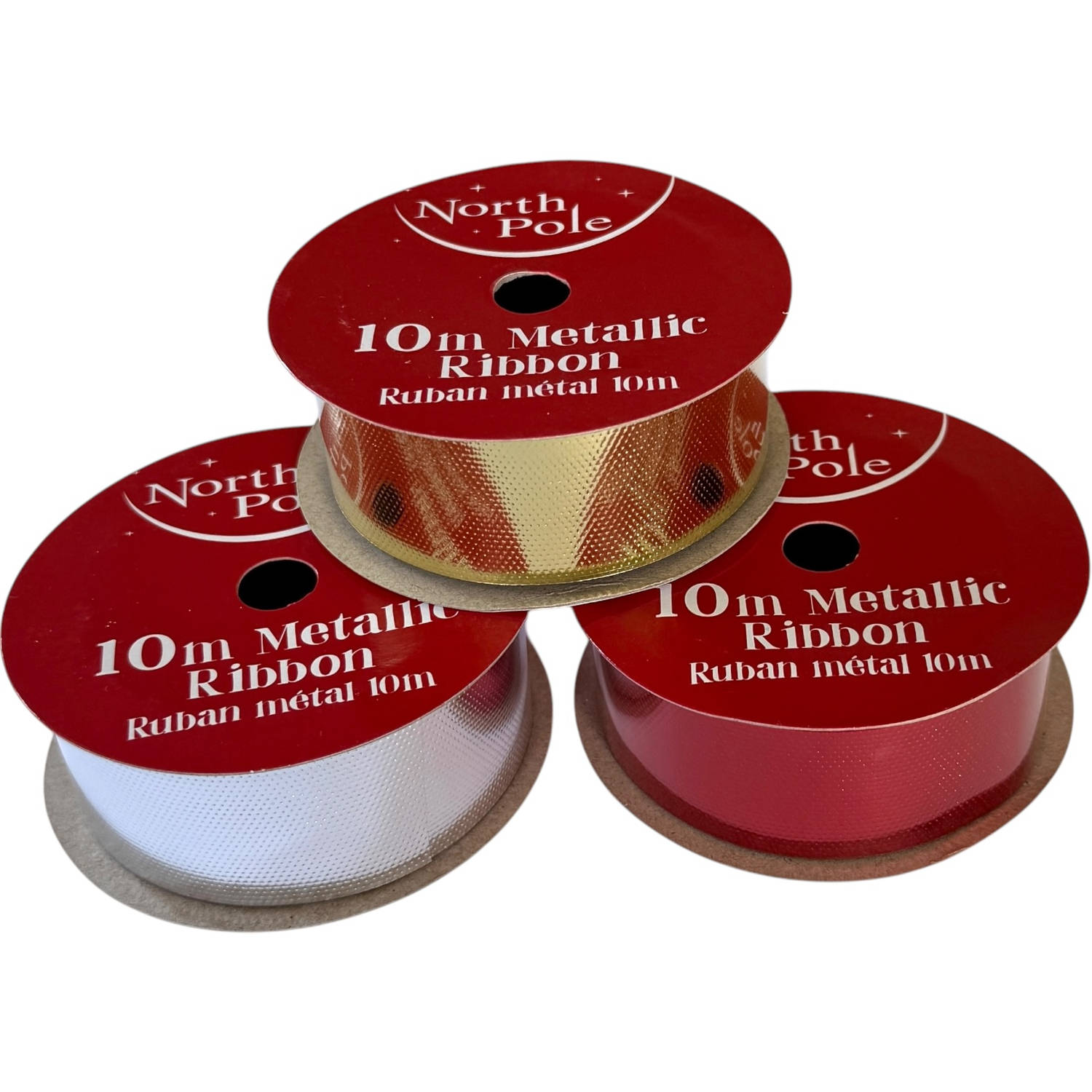 Metallic Decoratie Kerstlint Lint 3 x 10 Meter - Goud, Zilver, Rood