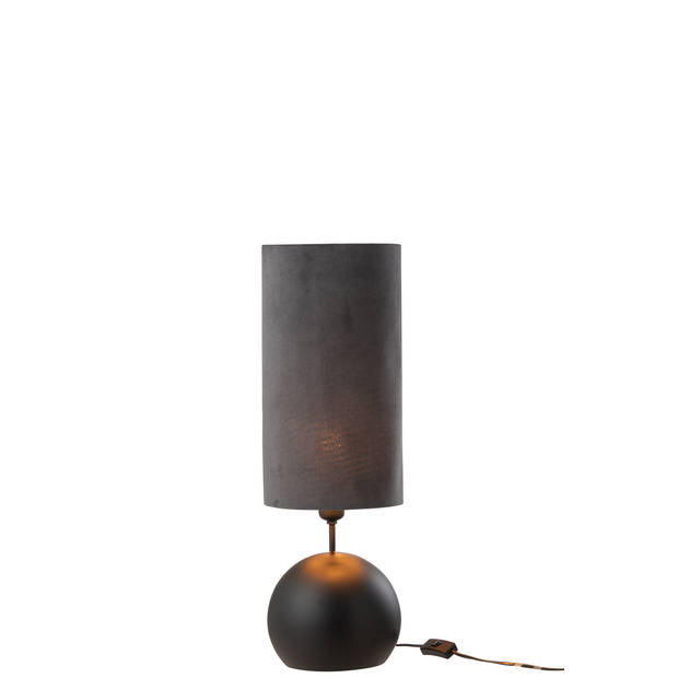 J-line - Lamp Bol Ijzer/fluweel Zwart/grijs - 20.5x20.5x58cm