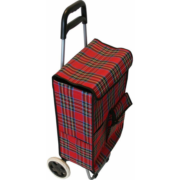 Benson Boodschappentrolley - rood/ruit - 92 x 34 x 27 cm - 40 liter - Boodschappentrolleys