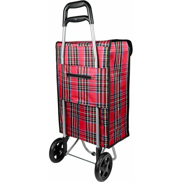 Benson Boodschappentrolley - rood/ruit - 92 x 34 x 27 cm - 40 liter - Boodschappentrolleys