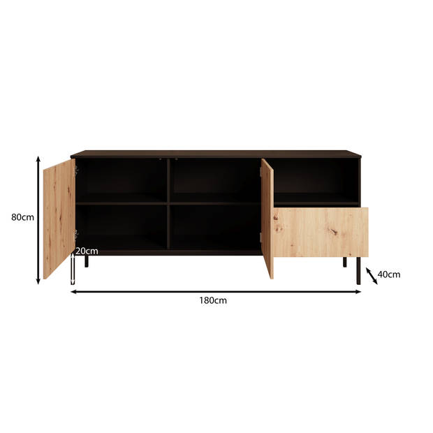 Meubella Dressoir Lagos - Zwart - 180 cm