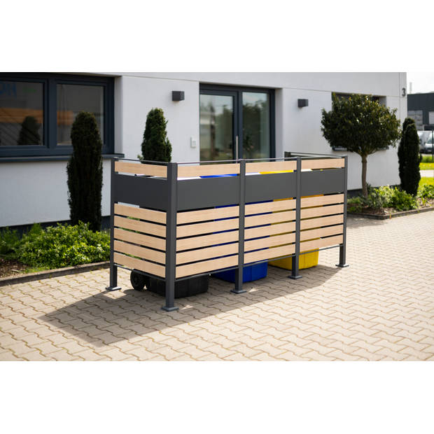 Westmann metalen vuilnisbakbekleding Planum 3x240L Houtlook 90x250x120cm