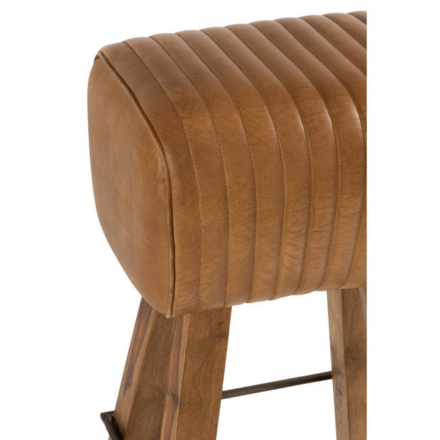 J-line - Kruk Gym Leder/mango Hout Camel/naturel - 43x37x75cm