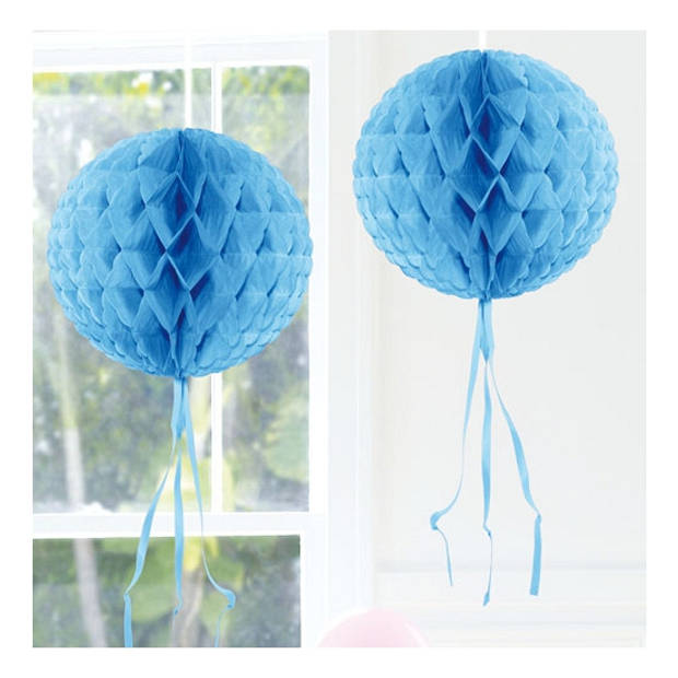 Decoratie bol - lichtblauw - 30 cm - crepe papier - versiering - Hangdecoratie