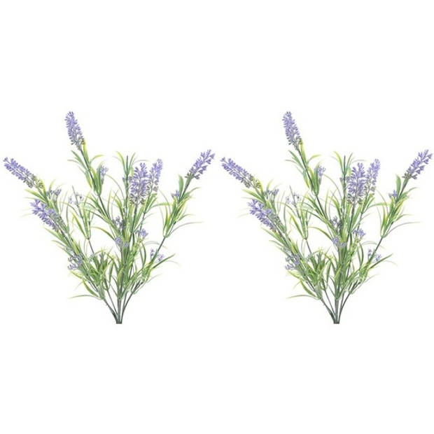 2x Groene/lilapaarse Lavandula lavendel kunstplanten 44 cm bundel/bosje - Kunstplanten