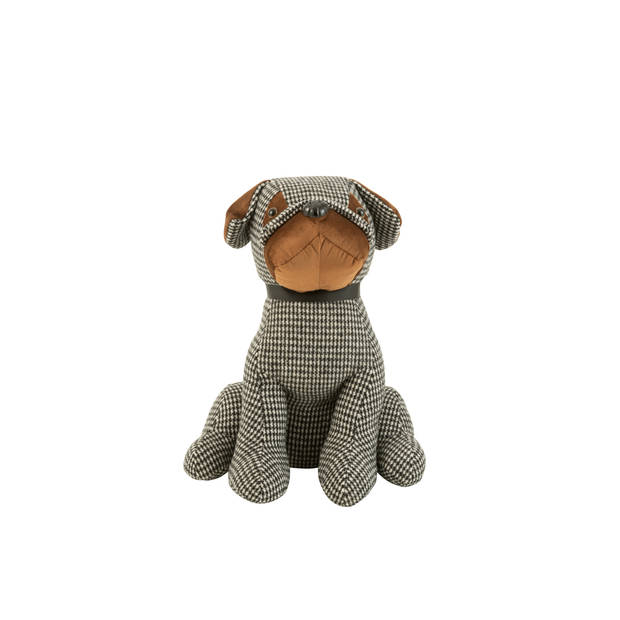 J-line - Deurstop Hond Geruit Polyester Zwart/bruin Large - 29x32x33cm