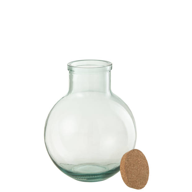 J-line - Voorraadpot Rond Kurk Gerecycleerd Glas Large - 23.5x23.5x31cm