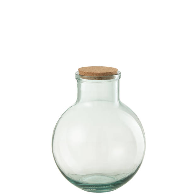 J-line - Voorraadpot Rond Kurk Gerecycleerd Glas Large - 23.5x23.5x31cm