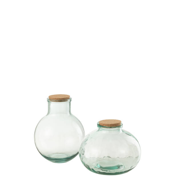 J-line - Voorraadpot Rond Kurk Gerecycleerd Glas Large - 23.5x23.5x31cm