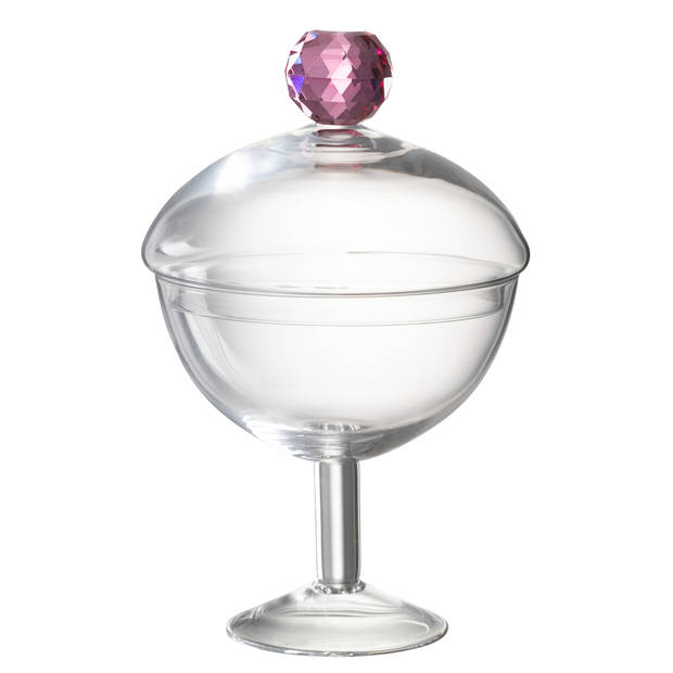 J-line - Voorraadpot Diamant Kristal Transparant/roze Glas Large - 14x14x25cm