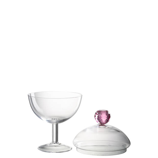 J-line - Voorraadpot Diamant Kristal Transparant/roze Glas Large - 14x14x25cm