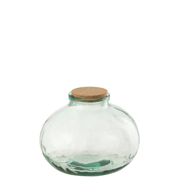 J-line - Voorraadpot Rond Kurk Gerecycleerd Glas Small - 28x28x22.5cm