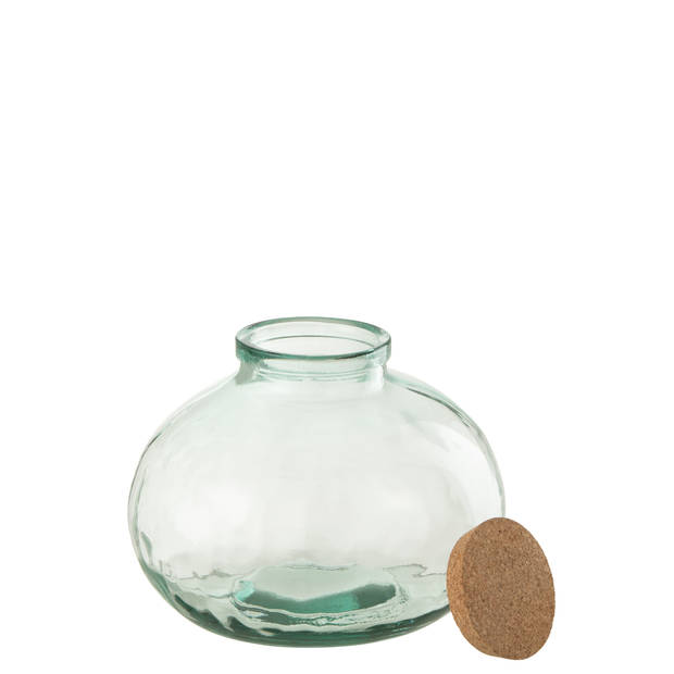 J-line - Voorraadpot Rond Kurk Gerecycleerd Glas Small - 28x28x22.5cm