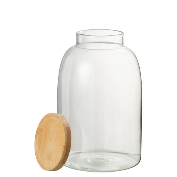 J-line - Pot In Glas Tom Glas/bamboo Transparant/naturel Large - 15x15x23.2cm