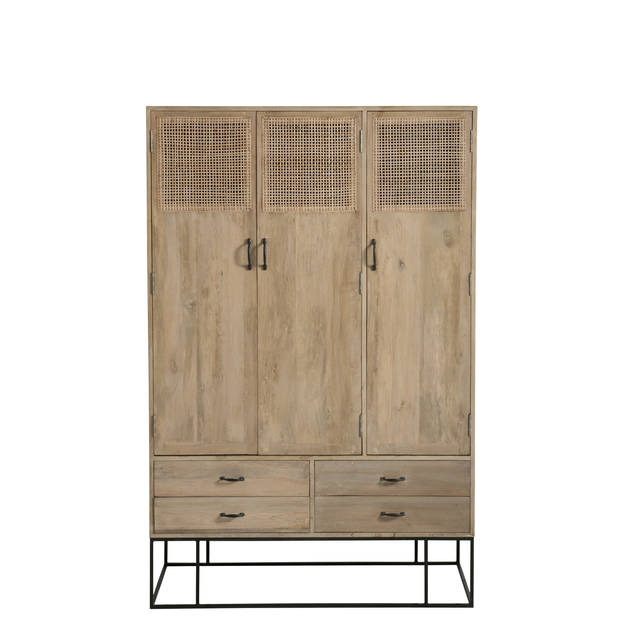 J-line - Kast 3deuren+4laden Geweven Riet Mangohout Naturel - 115x45x175.5cm