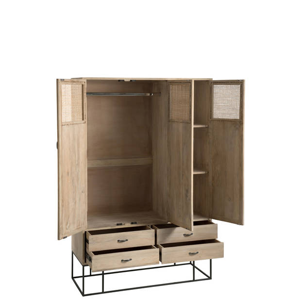 J-line - Kast 3deuren+4laden Geweven Riet Mangohout Naturel - 115x45x175.5cm