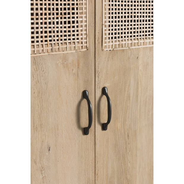 J-line - Kast 3deuren+4laden Geweven Riet Mangohout Naturel - 115x45x175.5cm