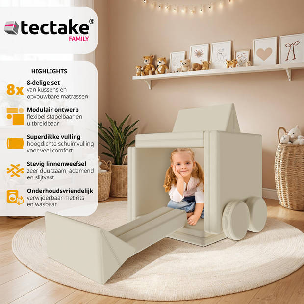 tectake® Speelbank Lilly - Modulair Peutermeubilair - Kinderbank, Kinderfauteuil, Kindersofa 160cm - Beige