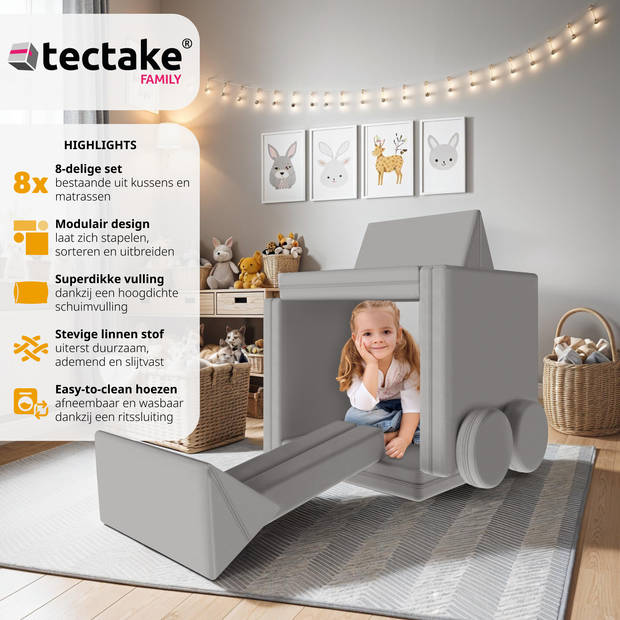 tectake® Speelbank Lilly - Modulair Peutermeubilair - Kinderbank, Kinderfauteuil, Kindersofa 120cm - Grijs