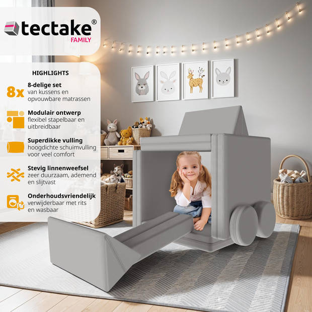 tectake® Speelbank Lilly - Modulair Peutermeubilair - Kinderbank, Kinderfauteuil, Kindersofa 160cm - Grijs