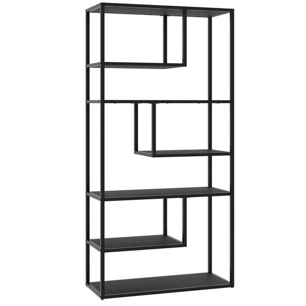 tectake® Wandkast Venda - Industrieel Design - 6 Vakken, Stalen Frame, Kantelbeveiliging - 85x35x188 cm - Voor Woonkamer