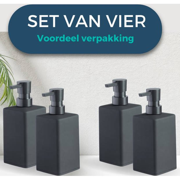 Zeeppompjes Mat Zwart - SET van 4 Zeepdispensers - Zeeppompje - vrijstaand - Keuken - Badkamer - Toilet