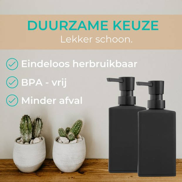 Zeeppompjes Mat Zwart - SET van 4 Zeepdispensers - Zeeppompje - vrijstaand - Keuken - Badkamer - Toilet