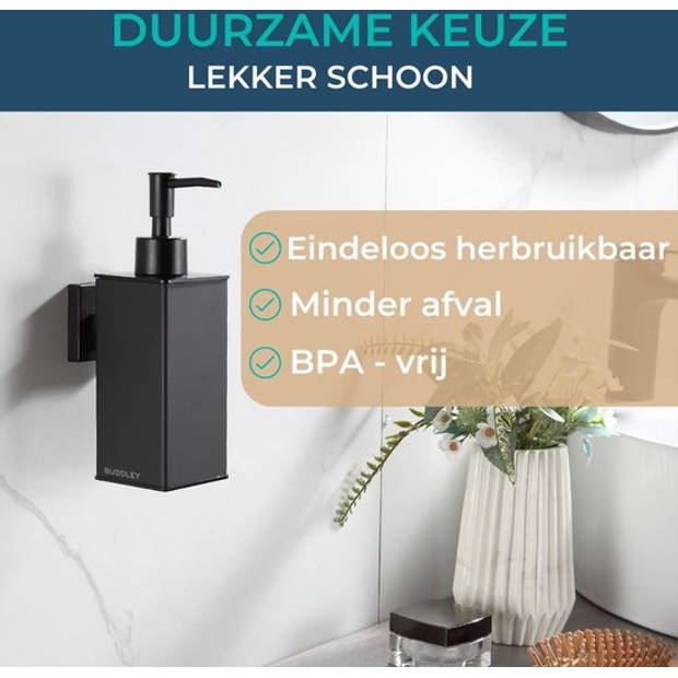 Zeepdispenser Wandmontage - Zeeppompje Zwart - Aluminium - Zeeppompje Hangend - Keuken - Badkamer - Toilet