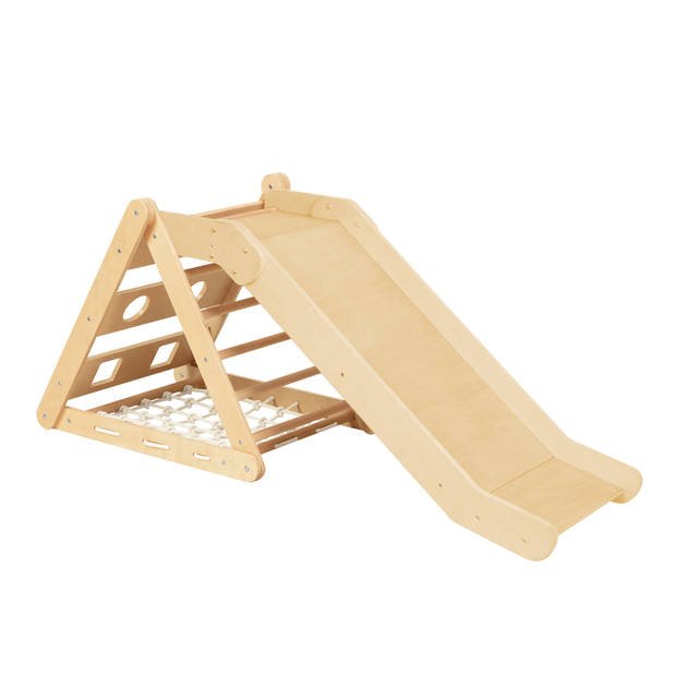 Sunny Sammie 2-in-1 Klimdriehoek met Glijbaan van Hout Naturel Indoor Klimrek voor Kinderen