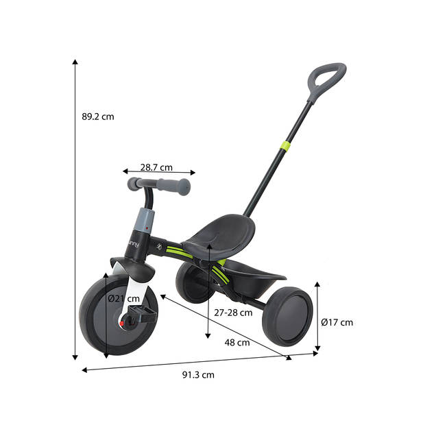 Sunny Driewieler met Afneembare Duwstang en Mandje Loopfiets voor kinderen voor Binnen & Buiten