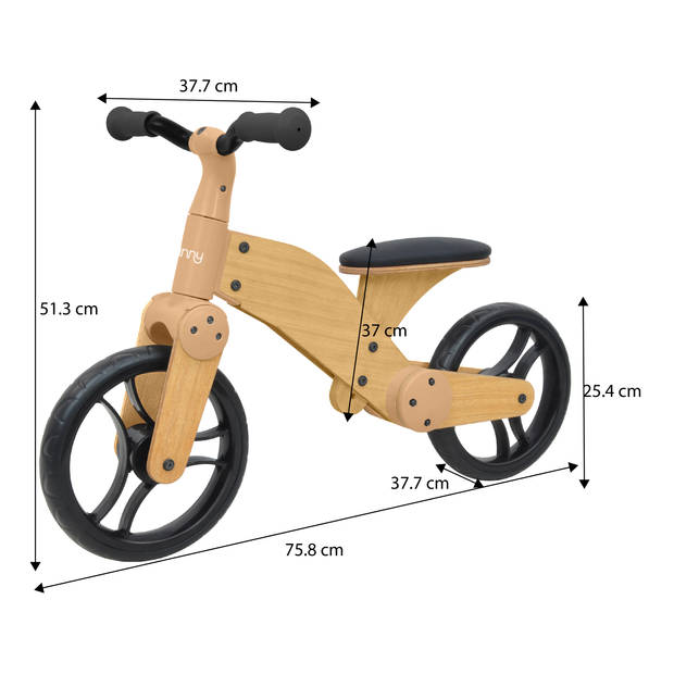 Sunny Balance Bike 2000 Loopfiets voor Kinderen van Hout Met verstelbaar Zadel