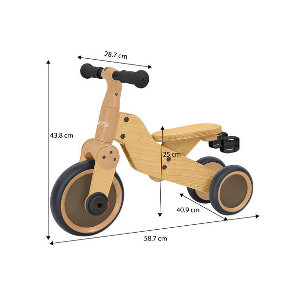 Sunny Walker 2-in-1 1000 Loopfiets voor Kinderen van Hout Loopfiets en Driewieler