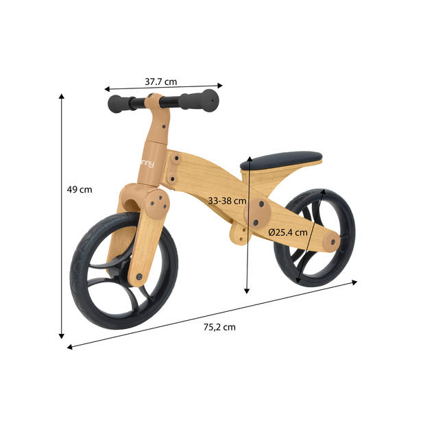 Sunny Balance Bike 1000 Loopfiets voor Kinderen van Hout Met verstelbaar Zadel