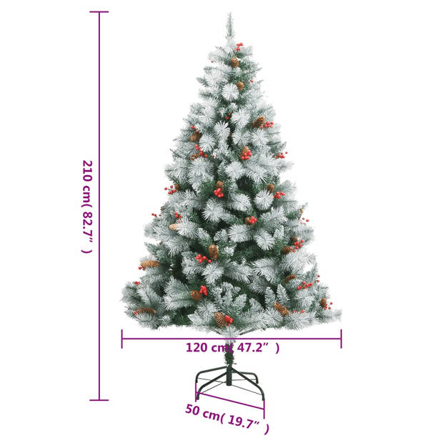 vidaXL Kunstkerstboom met scharnieren dennenappels en bessen 210 cm