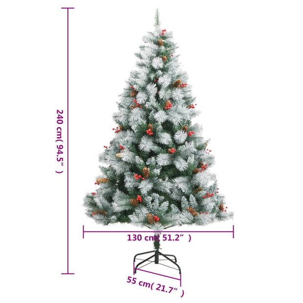 vidaXL Kunstkerstboom met scharnieren dennenappels en bessen 240 cm