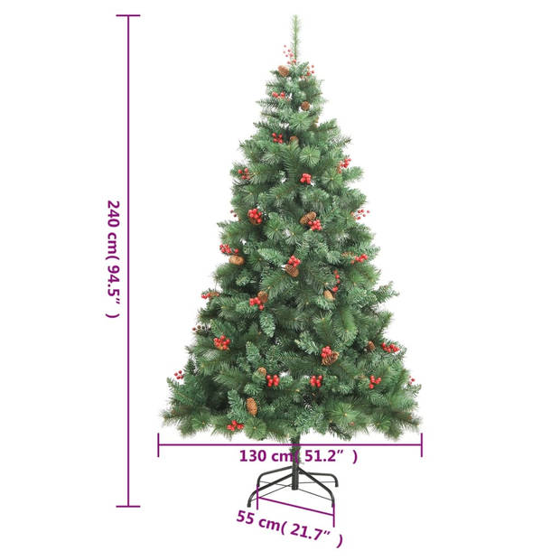 vidaXL Kunstkerstboom met scharnieren dennenappels en bessen 240 cm