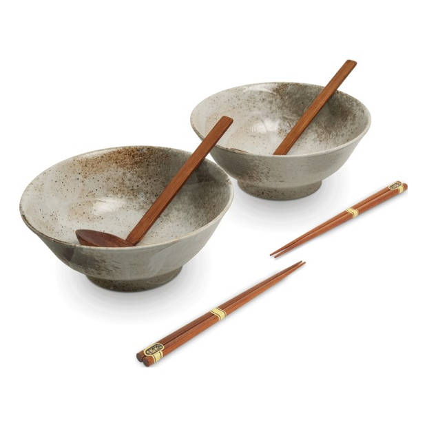 Luxe - Ramenbowlset - Hikari - 2 Persoons - Ramen bowl set - 6 Delig - Ø22 cm H9 cm - Ramen - Ramen bowl