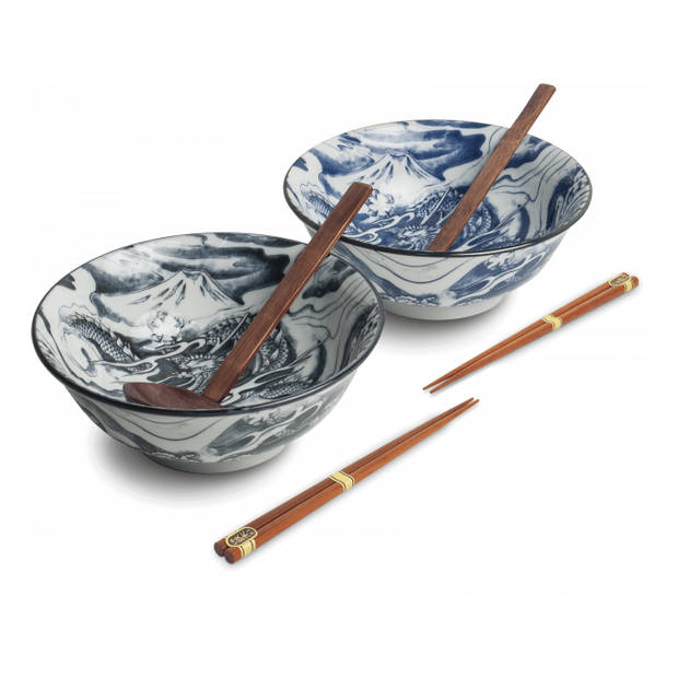 Luxe - Ramenbowlset - Draak - 2 Persoons - 6 Delig - Ø22 cm H9 cm - Ramen - Ramen bowl