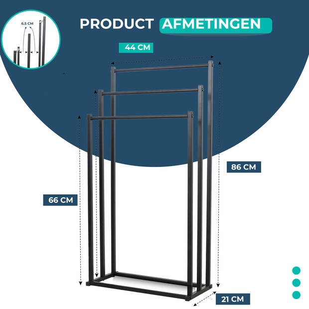 Handdoekrek Badkamer - Zwart - Handdoekhouder - Handdoek Houder - Handoekrek staand - Handdoekrek zonder boren