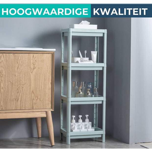 BUDDLEY® Badkamerrek - Opbergrek Kunststof - Keuken rekje - Badkamerkast 4 laags - Wandrek Staand - Soft green