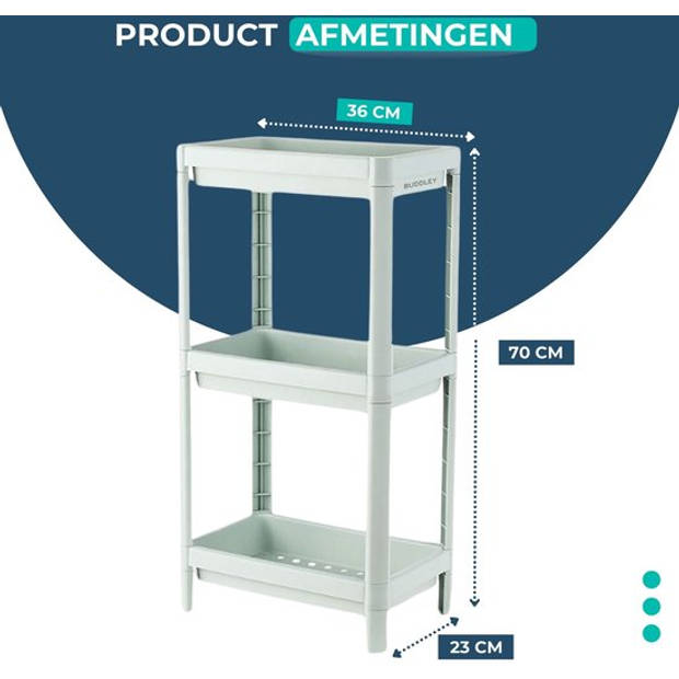 Badkamerrek - Opbergrek Kunststof - Keuken rekje - Badkamerkast 3 laags - Wandrek Staand - Soft green