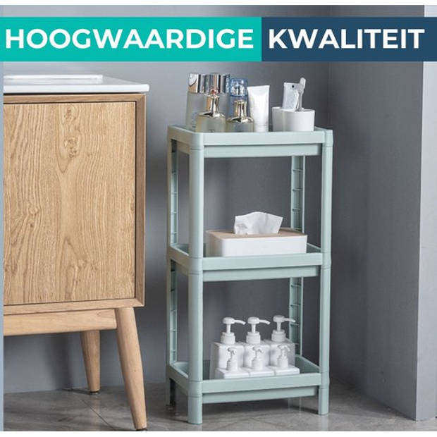 Badkamerrek - Opbergrek Kunststof - Keuken rekje - Badkamerkast 3 laags - Wandrek Staand - Soft green