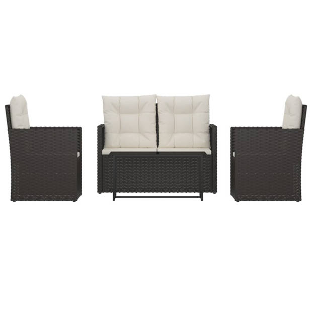 vidaXL 4-delige Loungeset met kussens poly rattan zwart