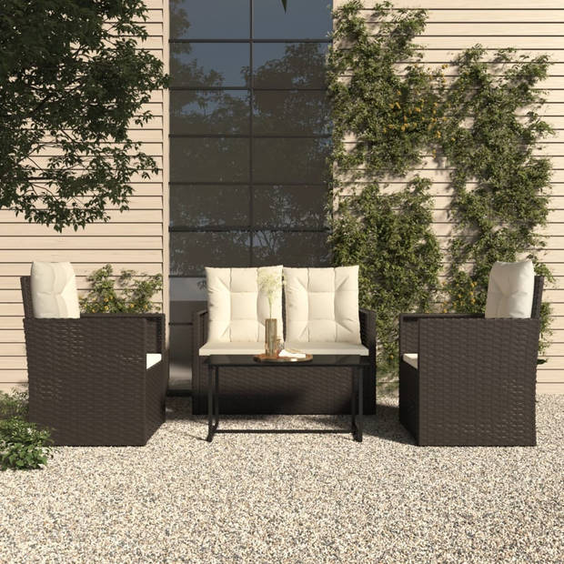 vidaXL 4-delige Loungeset met kussens poly rattan zwart