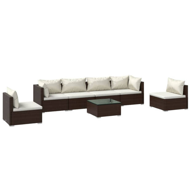 vidaXL 7-delige Loungeset met kussens poly rattan bruin