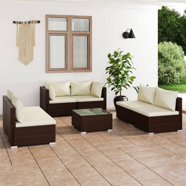 vidaXL 7-delige Loungeset met kussens poly rattan bruin