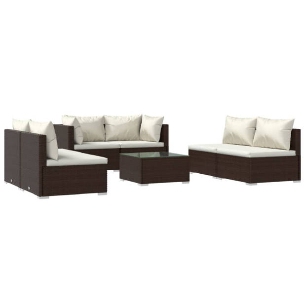 vidaXL 7-delige Loungeset met kussens poly rattan bruin