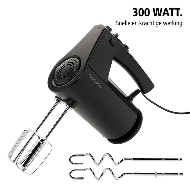 Brabantia BBEK1071MB Handmixer - 300 Watt - 10 snelheden - Turbo-Functie - Zwart