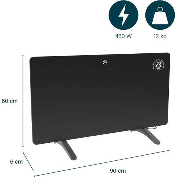 Princess 348485 Infraroodpaneel – 480W Elektrische Verwarming met Slimme Thermostaat, Timer & Open Raam Detectie - Zwart