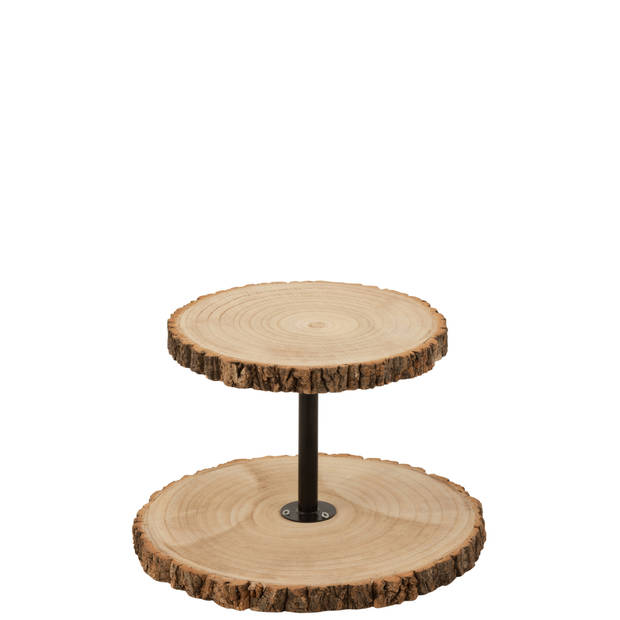 J-line - Plateau 2 Niveaus Rond Paulownia Hout Naturel - 42x42x29.5cm